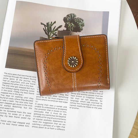 Darrahopens Fashion > Women's Fashion > Women's Handbags Brown Vintage PU Leather Women's Short Wallet - Elegant Zipper Coin Pocket Multi-Function Card Holder
