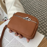 Darrahopens Fashion > Women's Fashion > Women's Handbags Brown Women's Mini Genuine Leather Coin Purse Double Zipper Organiser Multi-function Wristlet Wallet