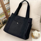 Darrahopens Fashion > Women's Fashion > Women's Handbags Canvas Tote Bag for Work Travel College Student Book Bag Large Capacity Shoulder Bag Black