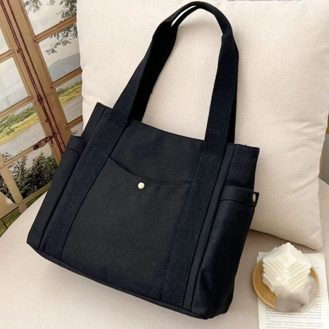 Darrahopens Fashion > Women's Fashion > Women's Handbags Canvas Tote Bag for Work Travel College Student Book Bag Large Capacity Shoulder Bag Black