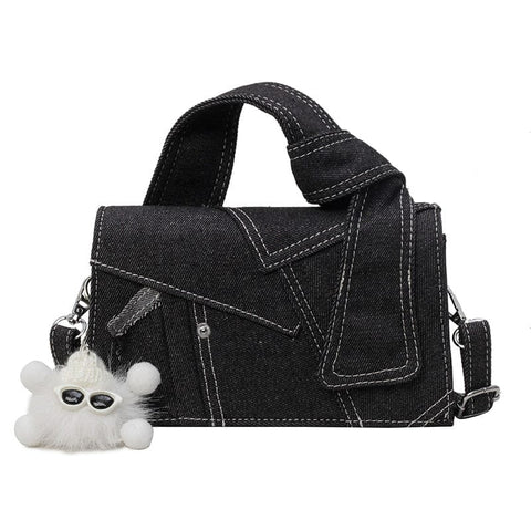 Darrahopens Fashion > Women's Fashion > Women's Handbags Chic Patchwork Denim Handbag - Versatile Crossbody, Shoulder & Top-Handle Bag(black)