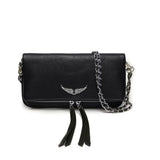Darrahopens Fashion > Women's Fashion > Women's Handbags Chic Quilted Leather Crossbody Bag with Chain Strap & Tassel Detail(Pure black)