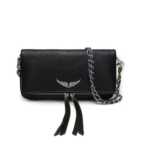 Darrahopens Fashion > Women's Fashion > Women's Handbags Chic Quilted Leather Crossbody Bag with Chain Strap & Tassel Detail(Pure black)
