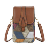 Darrahopens Fashion > Women's Fashion > Women's Handbags Color-Block Diamond Pattern PU Leather Crossbody Phone Bag – Retro Mini Wallet with Adjustable Strap & Dual Zipper Closure (Brown)