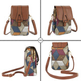 Darrahopens Fashion > Women's Fashion > Women's Handbags Color-Block Diamond Pattern PU Leather Crossbody Phone Bag – Retro Mini Wallet with Adjustable Strap & Dual Zipper Closure (Brown)