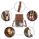 Darrahopens Fashion > Women's Fashion > Women's Handbags Color-Block Diamond Pattern PU Leather Crossbody Phone Bag – Retro Mini Wallet with Adjustable Strap & Dual Zipper Closure (Brown)