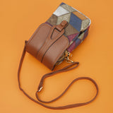 Darrahopens Fashion > Women's Fashion > Women's Handbags Color-Block Diamond Pattern PU Leather Crossbody Phone Bag – Retro Mini Wallet with Adjustable Strap & Dual Zipper Closure (Brown)