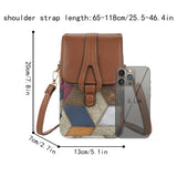 Darrahopens Fashion > Women's Fashion > Women's Handbags Color-Block Diamond Pattern PU Leather Crossbody Phone Bag – Retro Mini Wallet with Adjustable Strap & Dual Zipper Closure (Brown)