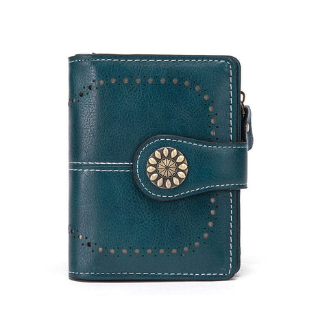 Darrahopens Fashion > Women's Fashion > Women's Handbags Dark Blue Korean Style Cutout Compact PU Leather Wallet - Women's Mini Bifold Purses with 8 Card Slots, 2 ID Window & Coin Zip Pocket