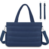 Darrahopens Fashion > Women's Fashion > Women's Handbags Dark Blue Stylish Quilted Nylon Tote Bag - Large Capacity Diaper Nappy Bag for Travel & Stroller with Adjustable Straps