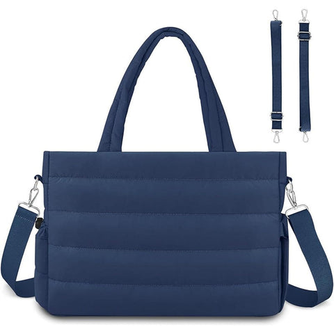 Darrahopens Fashion > Women's Fashion > Women's Handbags Dark Blue Stylish Quilted Nylon Tote Bag - Large Capacity Diaper Nappy Bag for Travel & Stroller with Adjustable Straps