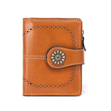 Darrahopens Fashion > Women's Fashion > Women's Handbags Dark Brown Korean Style Cutout Compact PU Leather Wallet - Women's Mini Bifold Purses with 8 Card Slots, 2 ID Window & Coin Zip Pocket