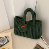 Darrahopens Fashion > Women's Fashion > Women's Handbags Dark Green Handcrafted Crochet Tote Bag – Vintage-Style Woven Cotton-Yarn Look Bag