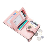 Darrahopens Fashion > Women's Fashion > Women's Handbags Dark Grey Korean Style Cutout Compact PU Leather Wallet - Women's Mini Bifold Purses with 8 Card Slots, 2 ID Window & Coin Zip Pocket