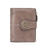 Darrahopens Fashion > Women's Fashion > Women's Handbags Dark Grey Korean Style Cutout Compact PU Leather Wallet - Women's Mini Bifold Purses with 8 Card Slots, 2 ID Window & Coin Zip Pocket