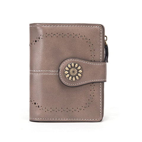 Darrahopens Fashion > Women's Fashion > Women's Handbags Dark Grey Korean Style Cutout Compact PU Leather Wallet - Women's Mini Bifold Purses with 8 Card Slots, 2 ID Window & Coin Zip Pocket