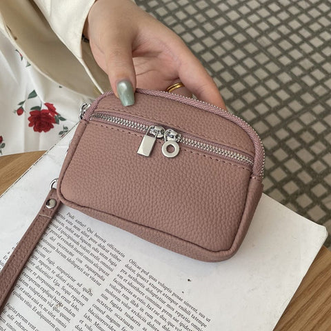 Darrahopens Fashion > Women's Fashion > Women's Handbags Dark Pink Women's Mini Genuine Leather Coin Purse Double Zipper Organiser Multi-function Wristlet Wallet