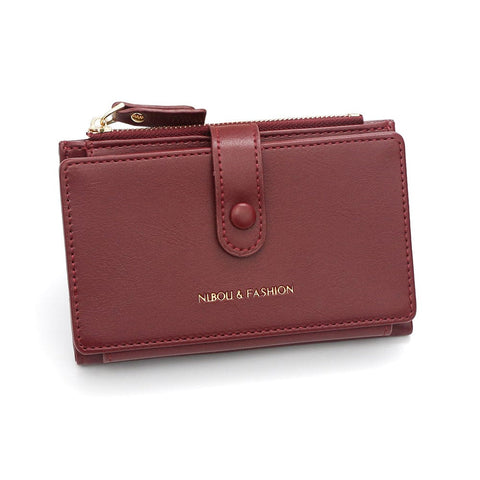 Darrahopens Fashion > Women's Fashion > Women's Handbags Dark Red Compact Bifold Wallet for Women - High Capacity PU Leather Purse with Zipper Coin Pocket