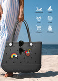 Darrahopens Fashion > Women's Fashion > Women's Handbags EVA Beach Tote Bag for Swimming, Pool & Travel – Waterproof Washable Rubber Handbag with 2 Random Charms, Lightweight & Sand-Resistant (Black) | Other Colors Available in Store