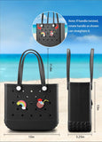 Darrahopens Fashion > Women's Fashion > Women's Handbags EVA Beach Tote Bag for Swimming, Pool & Travel – Waterproof Washable Rubber Handbag with 2 Random Charms, Lightweight & Sand-Resistant (Black) | Other Colors Available in Store