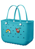 Darrahopens Fashion > Women's Fashion > Women's Handbags EVA Beach Tote Bag for Swimming, Pool & Travel – Waterproof Washable Rubber Handbag with 2 Random Charms, Lightweight & Sand-Resistant (Blue) | Other Colors Available in Store