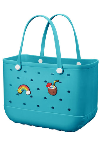 Darrahopens Fashion > Women's Fashion > Women's Handbags EVA Beach Tote Bag for Swimming, Pool & Travel – Waterproof Washable Rubber Handbag with 2 Random Charms, Lightweight & Sand-Resistant (Blue) | Other Colors Available in Store