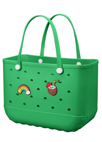 Darrahopens Fashion > Women's Fashion > Women's Handbags EVA Beach Tote Bag for Swimming, Pool & Travel – Waterproof Washable Rubber Handbag with 2 Random Charms, Lightweight & Sand-Resistant (Green) | Other Colors Available in Store