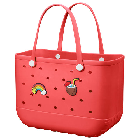Darrahopens Fashion > Women's Fashion > Women's Handbags EVA Beach Tote Bag for Swimming, Pool & Travel – Waterproof Washable Rubber Handbag with 2 Random Charms, Lightweight & Sand-Resistant (Red)  | Other Colors Available in Store