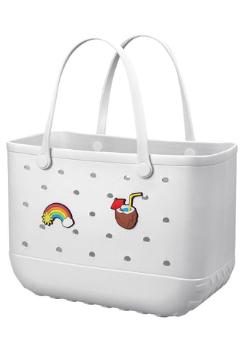 Darrahopens Fashion > Women's Fashion > Women's Handbags EVA Beach Tote Bag for Swimming, Pool & Travel – Waterproof Washable Rubber Handbag with 2 Random Charms, Lightweight & Sand-Resistant (White)  | Other Colors Available in Store