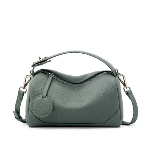Darrahopens Fashion > Women's Fashion > Women's Handbags Green Women Genuine First Layer Cowhide Boston Bag Fashionable Handheld Crossbody Shoulder Bag with 115cm Adjustable Strap