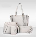 Darrahopens Fashion > Women's Fashion > Women's Handbags Grey 4-Piece Women Bag Set Lychee Grain PU Leather Large Capacity Tote Shoulder Bag Crossbody Clutch and Card Holder for Daily Travel and Work Use
