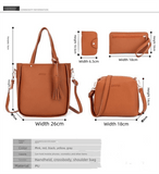 Darrahopens Fashion > Women's Fashion > Women's Handbags Grey 4-Piece Women Bag Set Lychee Grain PU Leather Large Capacity Tote Shoulder Bag Crossbody Clutch and Card Holder for Daily Travel and Work Use