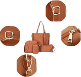 Darrahopens Fashion > Women's Fashion > Women's Handbags Grey 4-Piece Women Bag Set Lychee Grain PU Leather Large Capacity Tote Shoulder Bag Crossbody Clutch and Card Holder for Daily Travel and Work Use