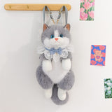 Darrahopens Fashion > Women's Fashion > Women's Handbags Grey Adorable Plush Cat Backpack - Soft Furry Doll Bag with Zipper Compartment for Girls and Women