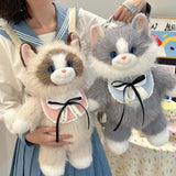 Darrahopens Fashion > Women's Fashion > Women's Handbags Grey Adorable Plush Cat Backpack - Soft Furry Doll Bag with Zipper Compartment for Girls and Women