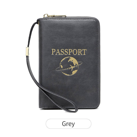 Darrahopens Fashion > Women's Fashion > Women's Handbags Grey RFID Blocking Travel Passport Holder - Multi-functional Waterproof PU Leather Security Travel Wallet with Zipper and Wristband