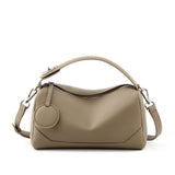 Darrahopens Fashion > Women's Fashion > Women's Handbags Grey Women Genuine First Layer Cowhide Boston Bag Fashionable Handheld Crossbody Shoulder Bag with 115cm Adjustable Strap