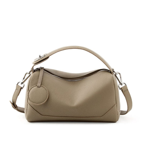 Darrahopens Fashion > Women's Fashion > Women's Handbags Grey Women Genuine First Layer Cowhide Boston Bag Fashionable Handheld Crossbody Shoulder Bag with 115cm Adjustable Strap