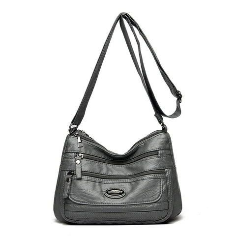 Darrahopens Fashion > Women's Fashion > Women's Handbags Grey Women's Soft Washed PU Leather Crossbody Bag - Multi-Pocket Casual Shoulder Purse for Everyday Organization