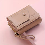 Darrahopens Fashion > Women's Fashion > Women's Handbags Khaki Chic Compact Trifold Wallet for Women - PU Leather Card Holder with Zipper Coin Purse & Wristlet Strap