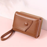 Darrahopens Fashion > Women's Fashion > Women's Handbags Khaki Chic Compact Trifold Wallet for Women - PU Leather Card Holder with Zipper Coin Purse & Wristlet Strap