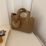 Darrahopens Fashion > Women's Fashion > Women's Handbags Khaki Handcrafted Crochet Tote Bag – Vintage-Style Woven Cotton-Yarn Look Bag