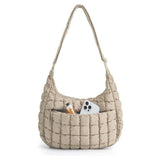 Darrahopens Fashion > Women's Fashion > Women's Handbags Khaki Ruched Cloud Shoulder Bag with Puffy Down Cotton Padded Dumpling Shape Lightweight Crossbody Handbag for Local Women Fashionable Daily Essential