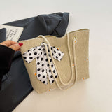 Darrahopens Fashion > Women's Fashion > Women's Handbags Khaki Women's Straw Woven Tote Bag Summer Daisy Embroidery Shoulder Handbag with Ribbon Scarf