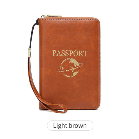 Darrahopens Fashion > Women's Fashion > Women's Handbags Light Brown RFID Blocking Travel Passport Holder - Multi-functional Waterproof PU Leather Security Travel Wallet with Zipper and Wristband
