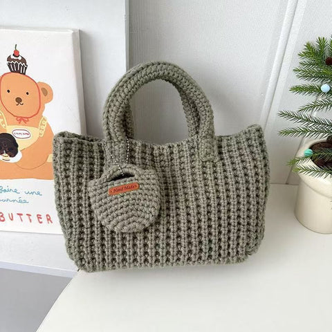 Darrahopens Fashion > Women's Fashion > Women's Handbags Light Green Handcrafted Crochet Tote Bag – Vintage-Style Woven Cotton-Yarn Look Bag