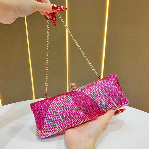 Darrahopens Fashion > Women's Fashion > Women's Handbags Luxury Rose Red Crystal Evening Clutch Bag Gradient Rhinestone Hard Case Purse with Detachable Chain for Wedding Prom Cocktail Party Fits Smartphone