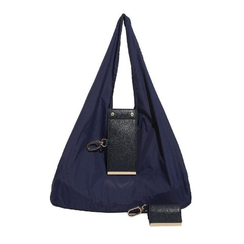 Darrahopens Fashion > Women's Fashion > Women's Handbags Navy blue Ins-Style Large Capacity Tote Bag with Keychain Pouch – Lightweight Reusable Shopping Bag with Detachable Accessory Holder, Ideal for Daily Use