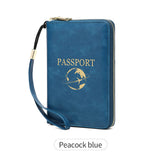 Darrahopens Fashion > Women's Fashion > Women's Handbags Peacock Blue RFID Blocking Travel Passport Holder - Multi-functional Waterproof PU Leather Security Travel Wallet with Zipper and Wristband