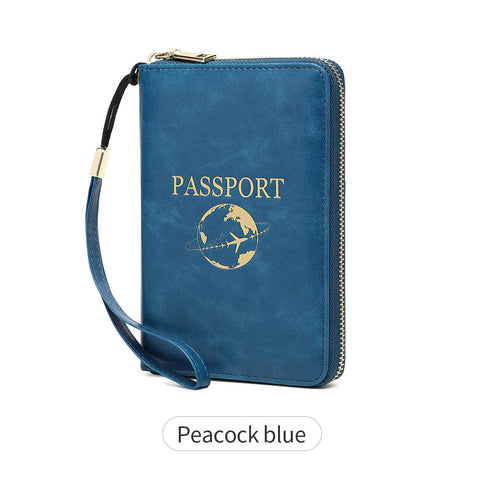 Darrahopens Fashion > Women's Fashion > Women's Handbags Peacock Blue RFID Blocking Travel Passport Holder - Multi-functional Waterproof PU Leather Security Travel Wallet with Zipper and Wristband